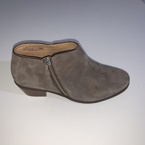 Vionic Boots Womens Size 11 Taupe Suede Serena Ankle Booties Side Zip Low Heel - Picture 2 of 9